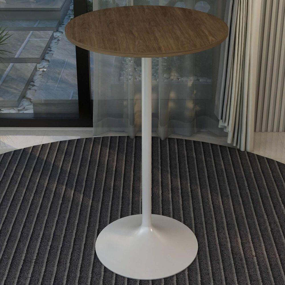 Leisuremod LeisureMod Verve Collection Modern Bar Height Table White Base with 27 Round Dark Walnut MDF Top, , large
