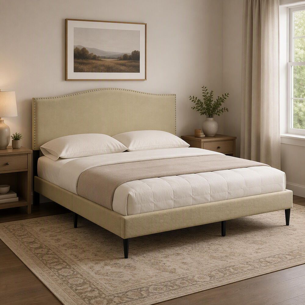 Glideaway Leighford King Upholstered Platform Panel Bed in Beige, , large