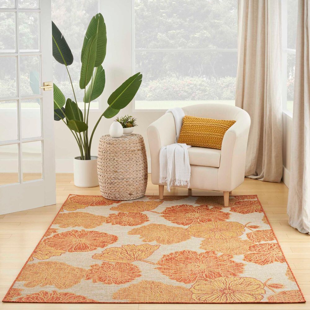 Nourison Garden Oasis Floral Coral 4&#39; x 6&#39; Indoor/Outdoor Area Rug, , large