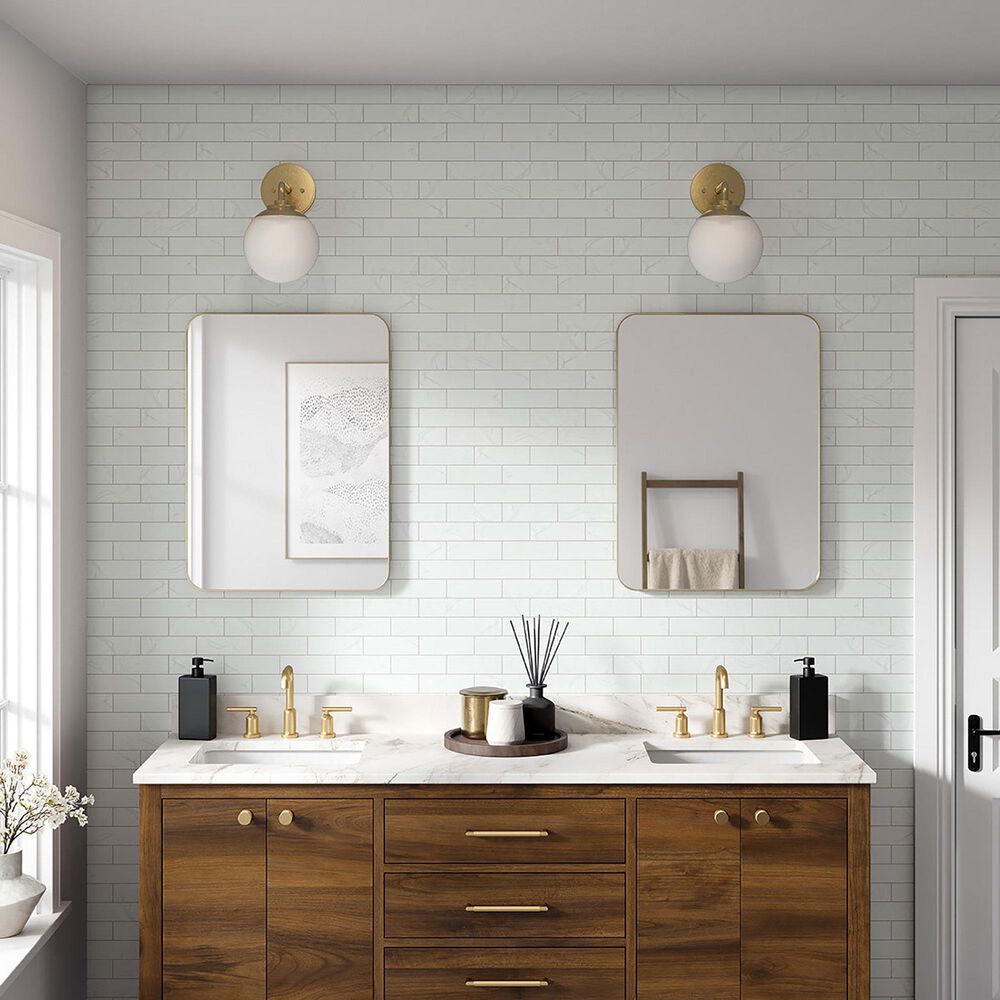 Emser Elegan Calacata 2&quot; x 6&quot; Rectangle on 12&quot; x 11&quot; Offset Porcelain Mosaic Sheet, , large