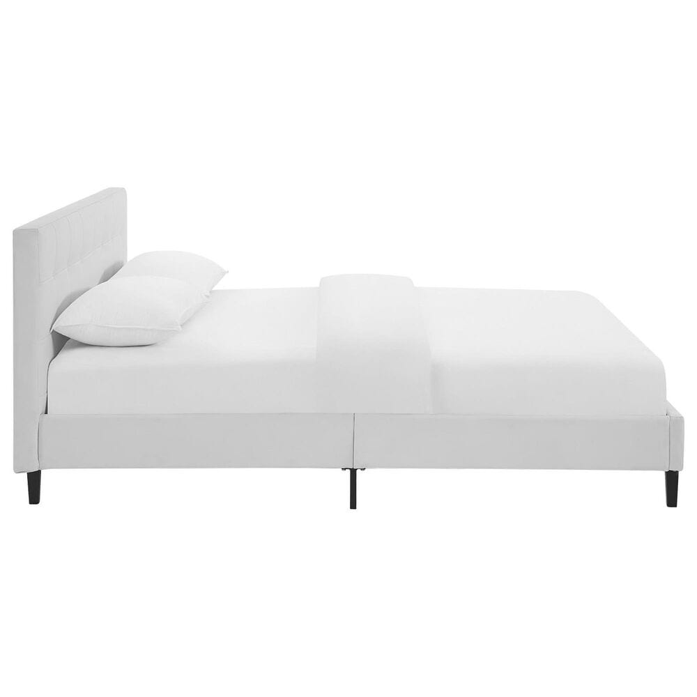 Modway Linnea Faux Leather Queen Platform Bed in White, , large