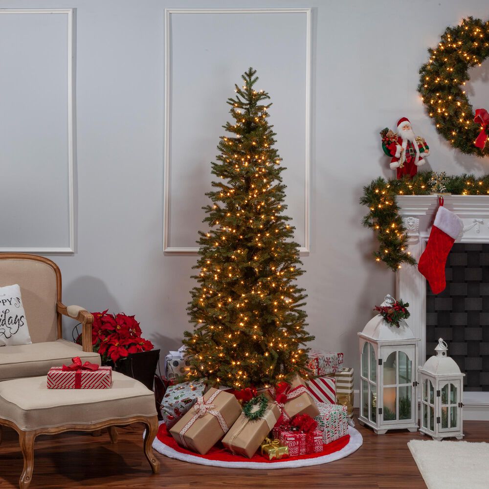 The Gerson Company 6.5&#39; Pre-Lit Artificial Natural Cut Narrow Jackson Pine with White Lights in Green, , large