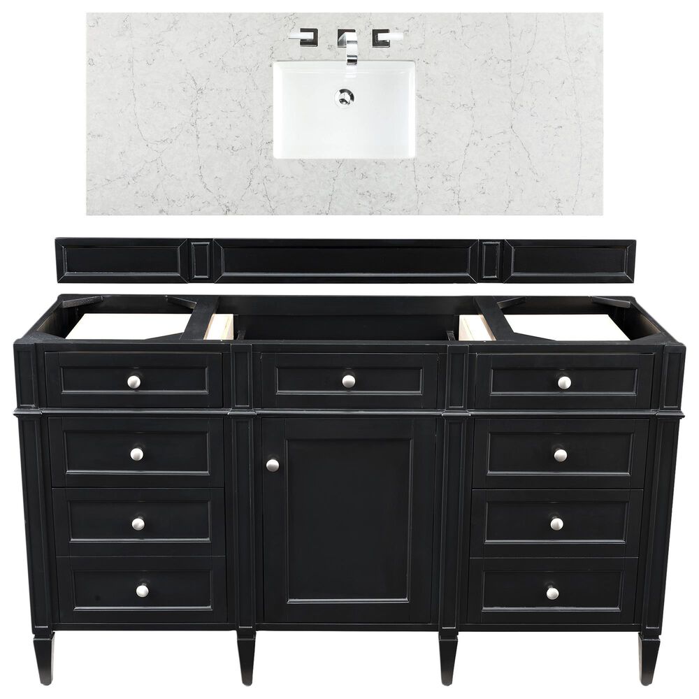 James Martin Vanities Brittany 60" Single Bathroom Vanity in Black Onyx with 3 cm Eternal Jasmine Pearl Quartz Top and Rectangle Sink, , large