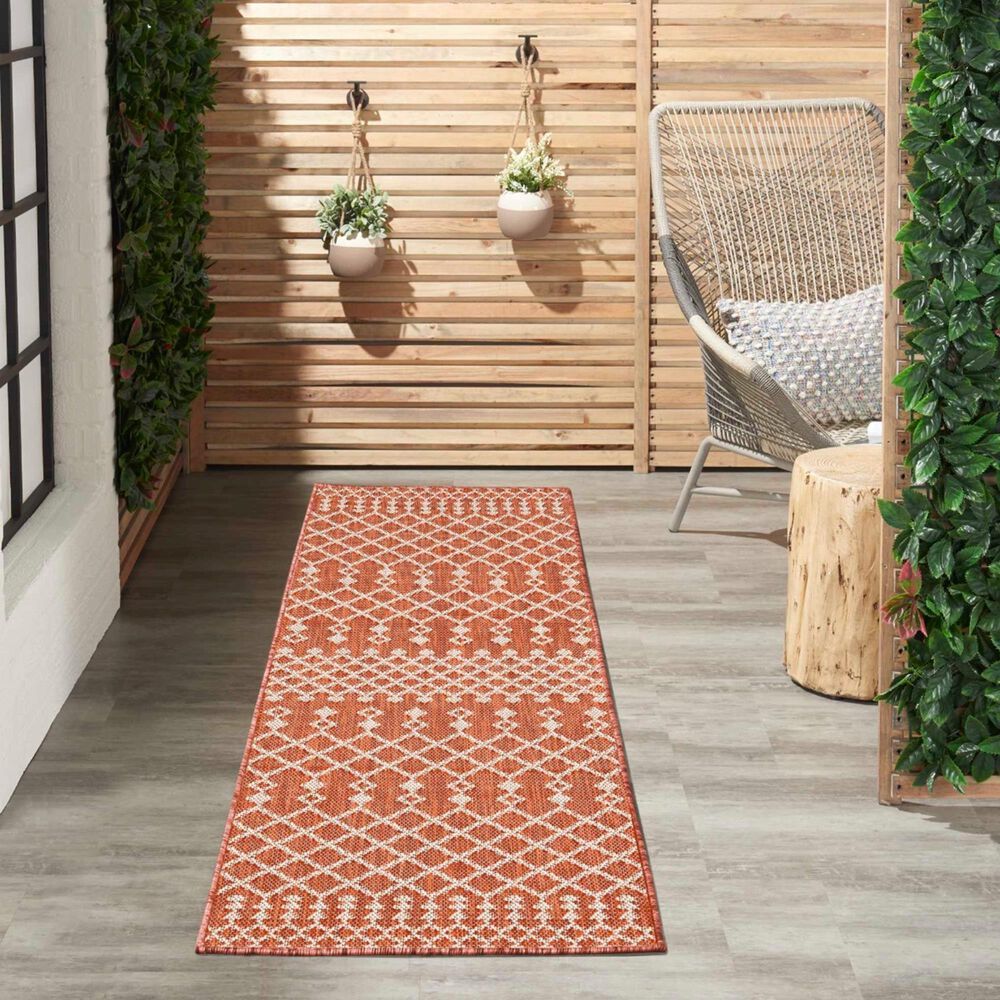 Nourison Positano Southwestern Terracotta 2&#39; x 6&#39; Indoor/Outdoor Area Rug, , large
