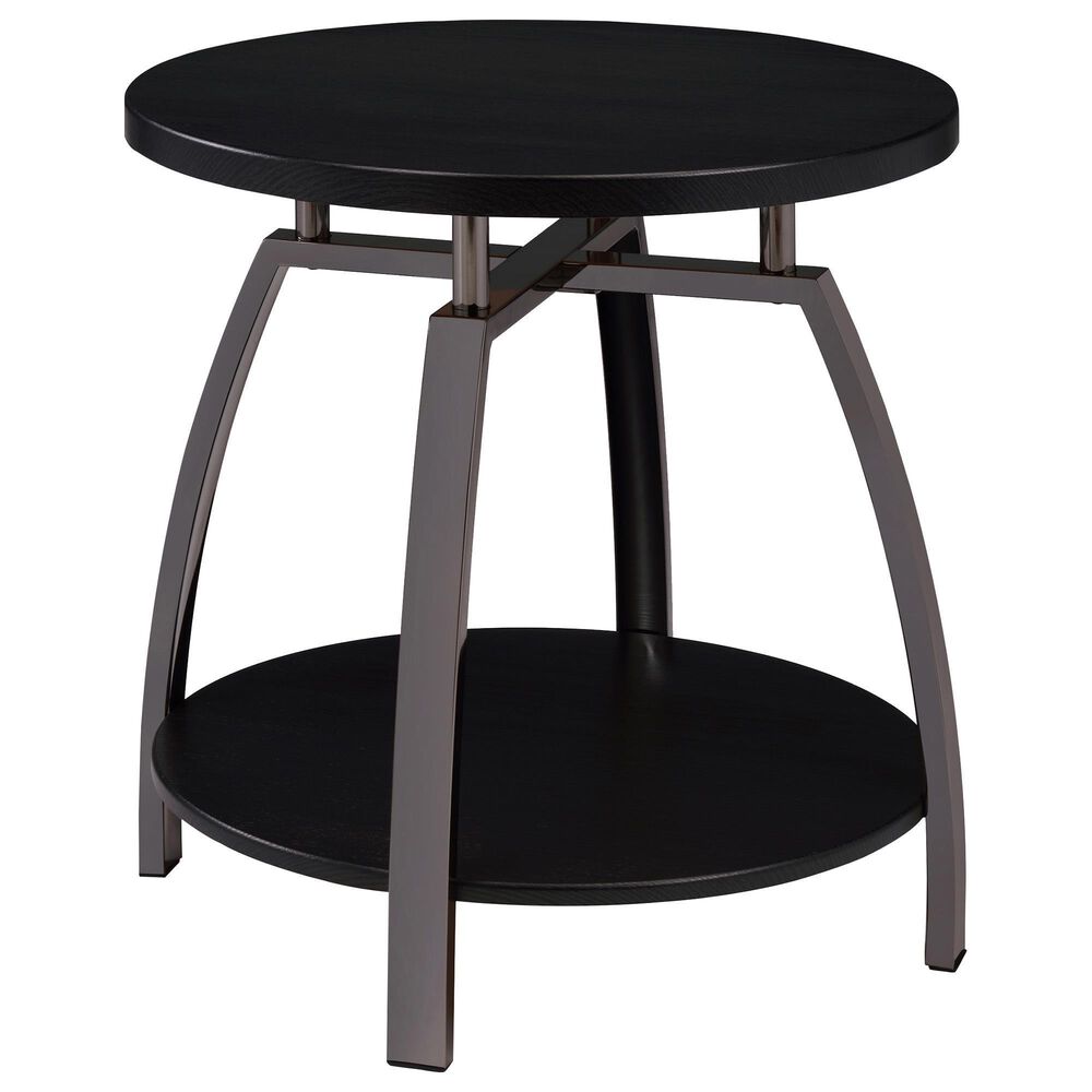 Pacific Landing Round End Table in Dark Grey and Black Nickel, , large