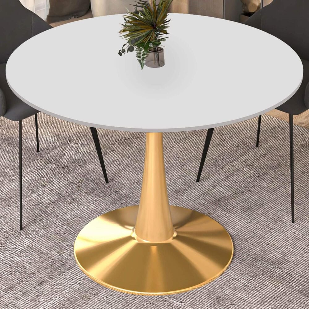 Leisuremod Bristol 40&quot; Round Dining Table with MDF Top in Gold and White - Table Only, , large