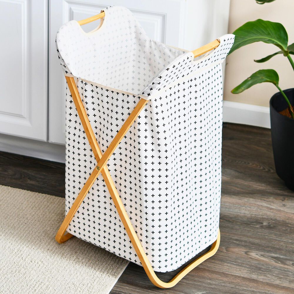 Household Essentials Hamper with Cross Pattern in Black and White, , large