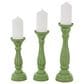 Maple and Jade Turned Pillar Decorative Candle Holder in Distressed Green and Brown (Set of 3), , large