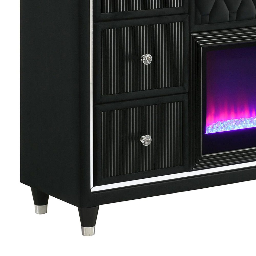 Pacific Landing Lorient 3 Piece Queen Wingback Bedroom Set with Fireplace in Black Velvet, , large
