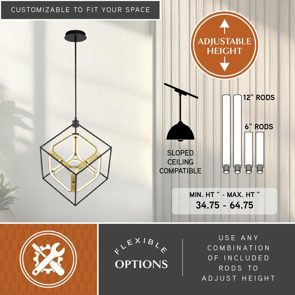 Vaxcel International Co. Ltd. Anson 1-Light Pendant in Matte Black and Gold, , large