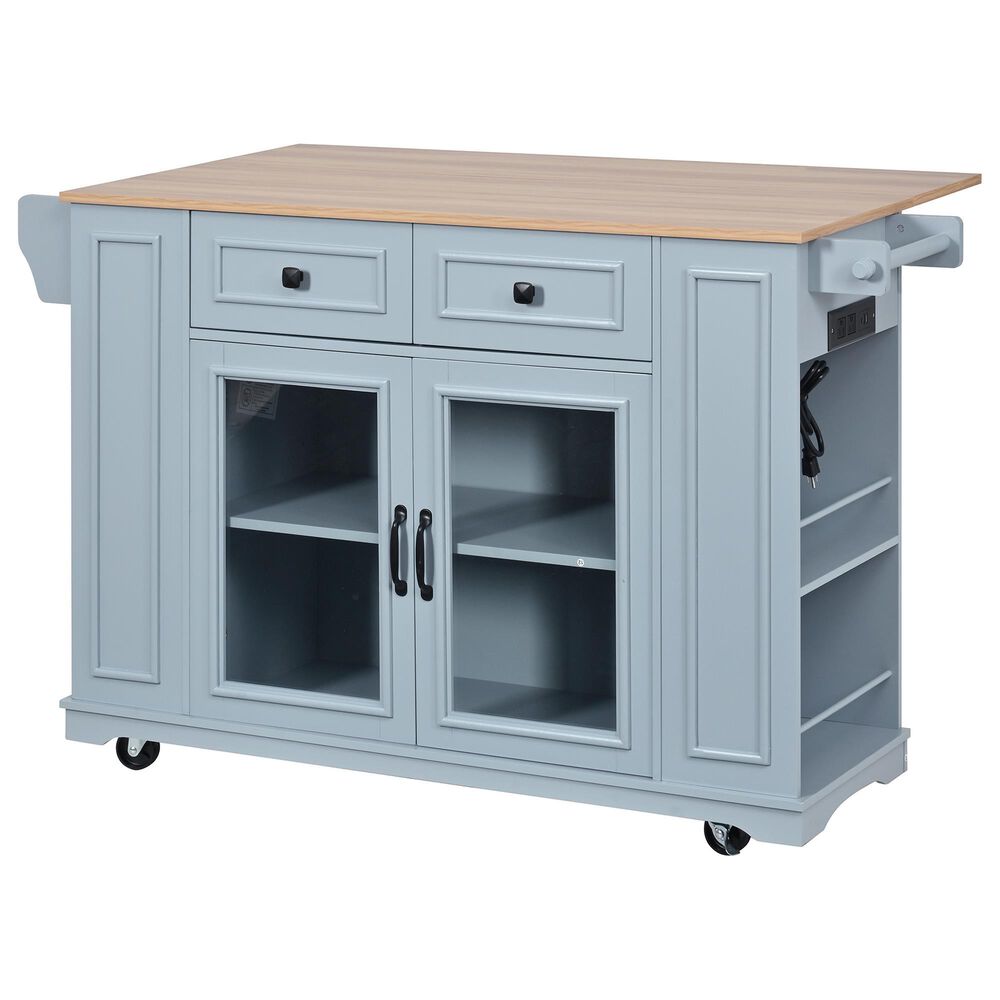 HOMLUX 54" Mobile Kitchen Island with Glass Door Storage in Grey and Blue, , large