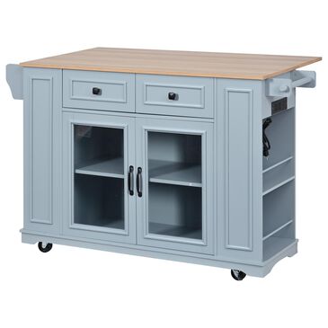 HOMLUX 54" Mobile Kitchen Island with Glass Door Storage in Grey and Blue, , large