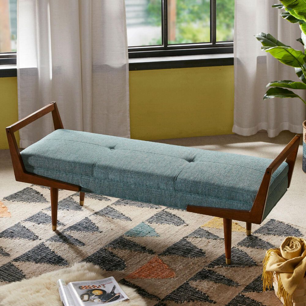 Hampton Park Boomerang Bench in Blue/Pecan, , large