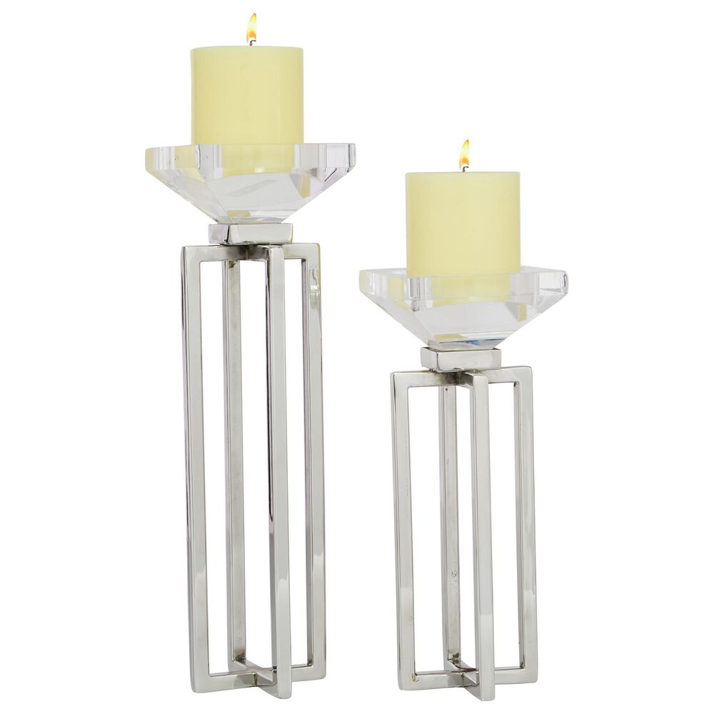 Maple and Jade 13&quot; Glam Candle Holder with Rectangular Frame in Silver &#40;Set of 2&#41;, , large