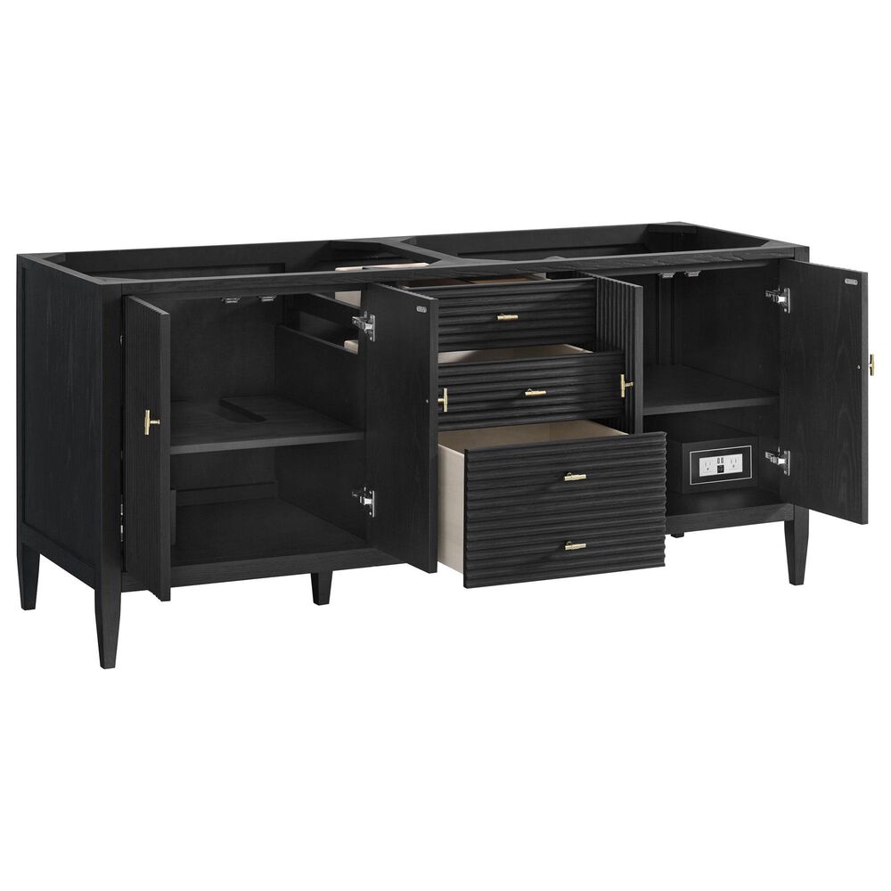 James Martin Vanities Myrrin 72" Double Bathroom Vanity in Carbon Oak with 3 cm Eternal Jasmine Pearl Silestone Top, Rectangular Sinks and FreePower Wireless Charger, , large