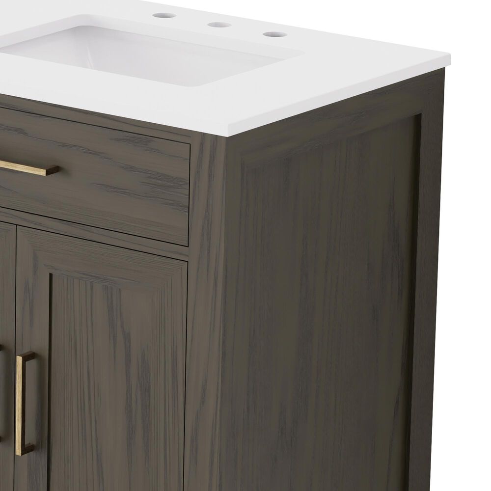 Lexora Home Abbey 72&quot; Double Bathroom Vanity in Brown Oak with 2 cm White Quartz Top and Rectangular Sinks, , large