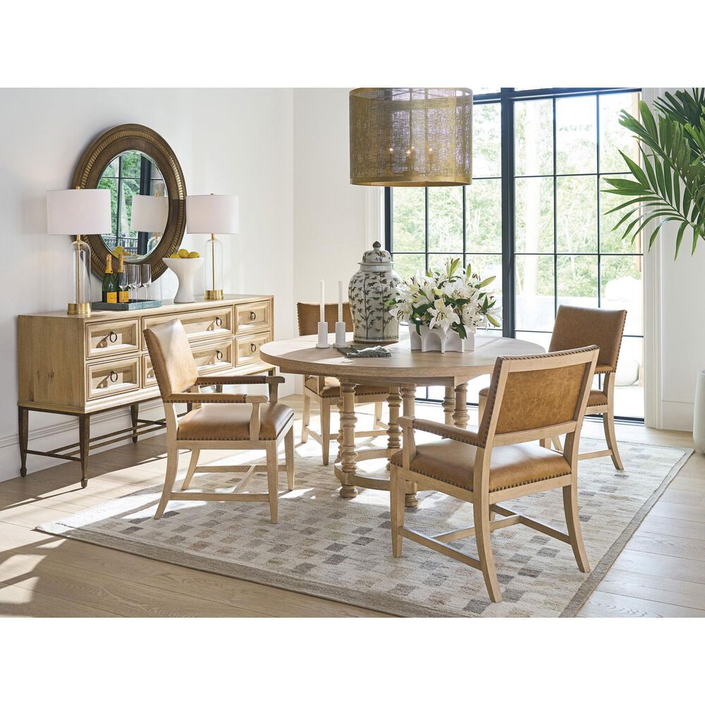 Lexington Home Brands Montecito Colburn Arm Chair with Saddleback Cushion in Light Chestnut Leather and Ivory Finish, , large