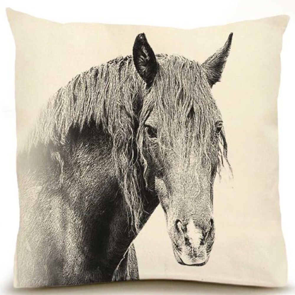 Eric & Christopher Farm Animal Horse 2 20" x 20" Throw Pillow in Natural, , large