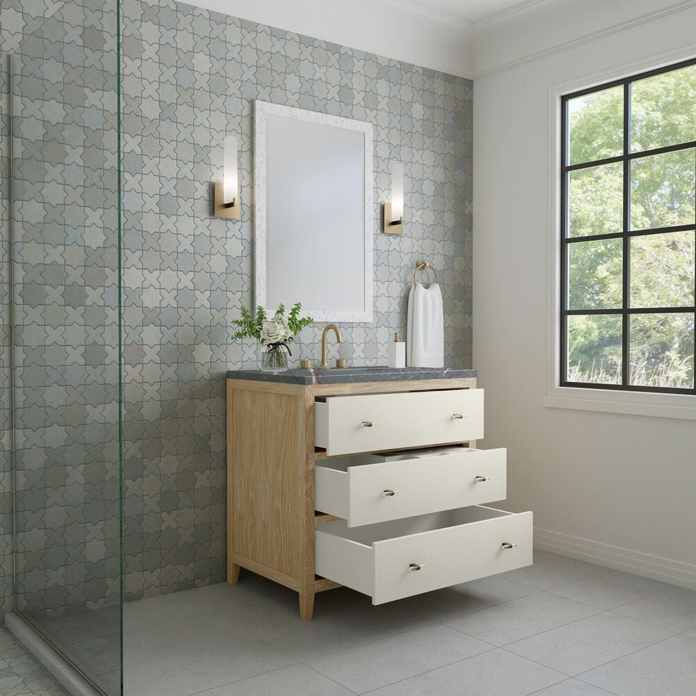 James Martin Vanities Celeste 36&quot; Single Vanity in Sun-washed Oak with Embossed Shagreen and with 3 cm Parisien Bleu Quartz Top, , large