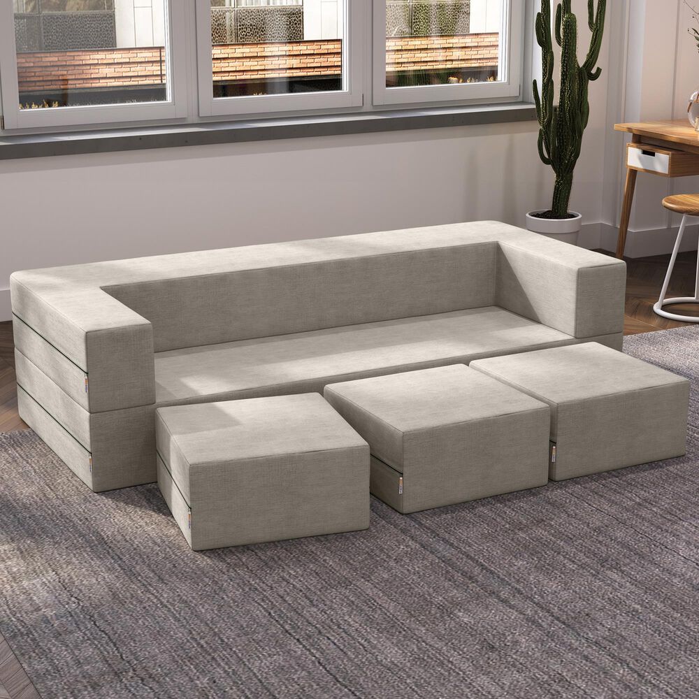 Jaxx Zipline 3-Piece Stationary Convertible Sleeper Sofa in Grey Velvet, , large