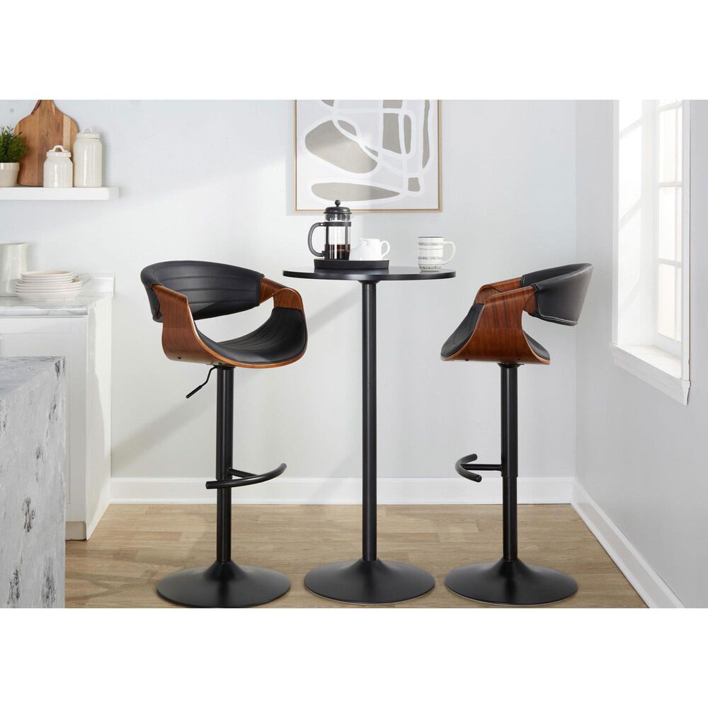 LumiSource Symphony Swivel Adjustable Bar Stool with Black Upholstery in Walnut and Black (Set of 2), , large