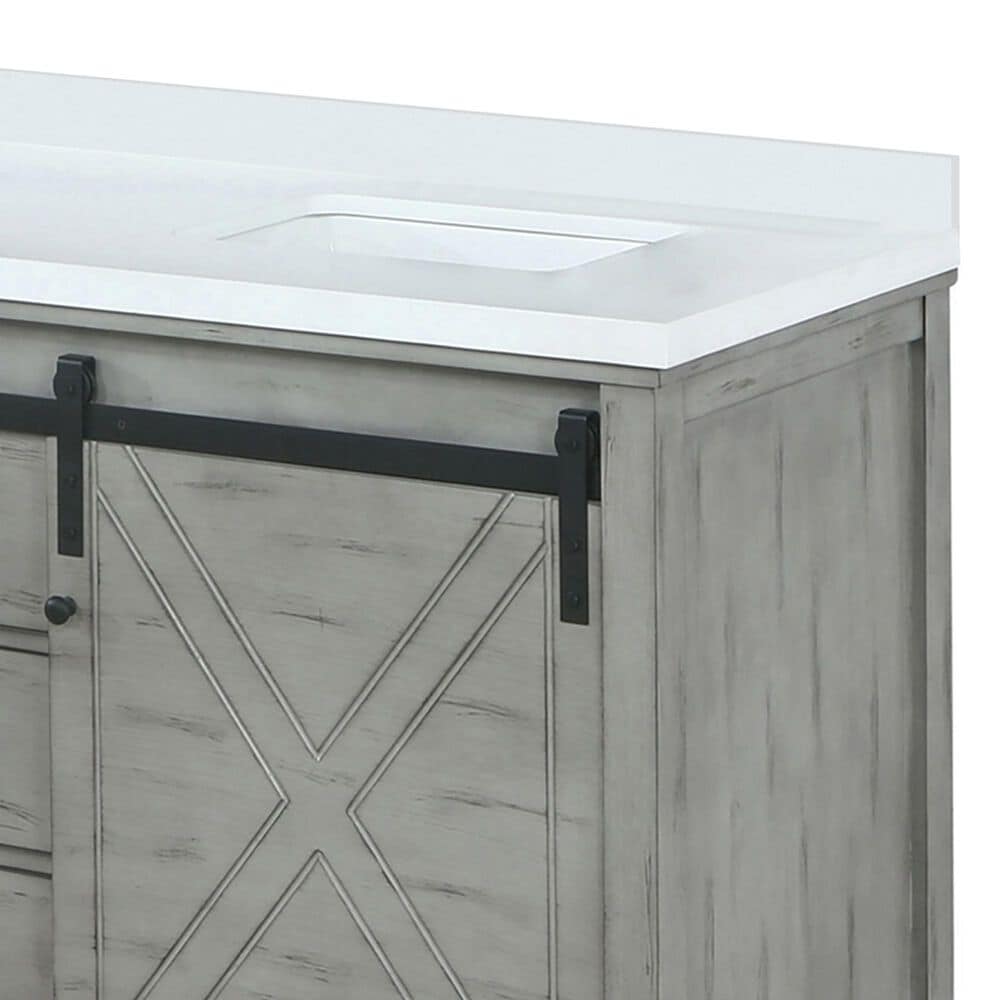 Lexora Home Marsyas 84&quot; Double Bathroom Vanity in Ash Grey with 2 cm White Cultured Marble Top and Rectangular Sinks, , large
