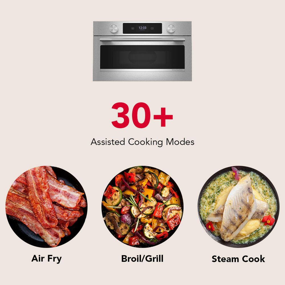 KitchenAid 2-Piece Kitchen Package with PrintShield Stainless Steel 30" Smart Combination Wall Oven and Black 30" Electric Cooktop, , large