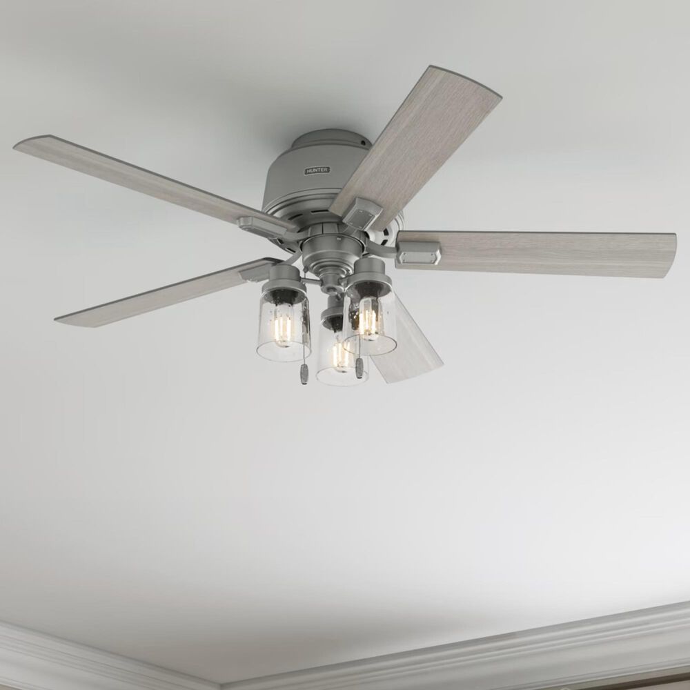 Hunter Hartland Low Profile 52&quot; Ceiling Fan with LED Lights in Matte Silver, , large