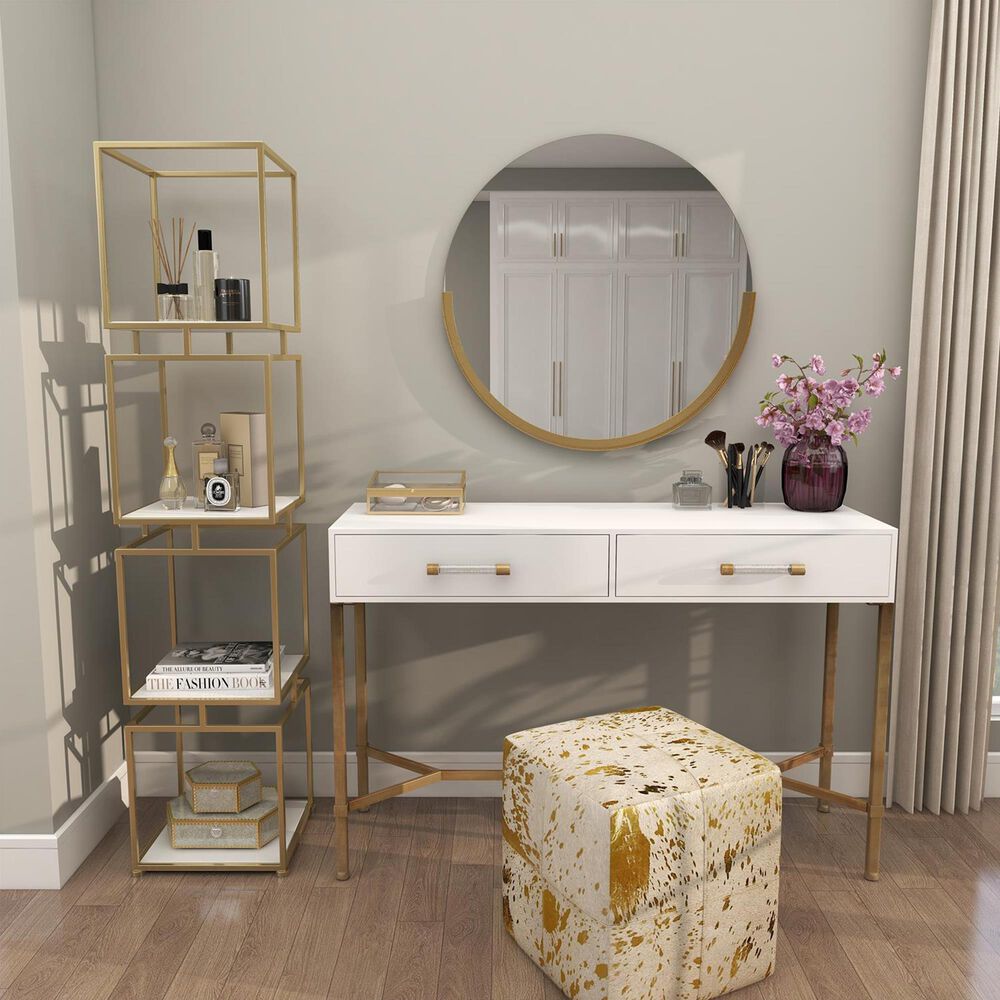 Maple and Jade 4-Shelf Cube Storage Shelving Unit in Satin Gold and White Marble, , large