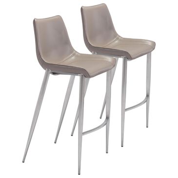 Zuo Modern Magnus Bar Stool in Gray and Silver (Set of 2), , large