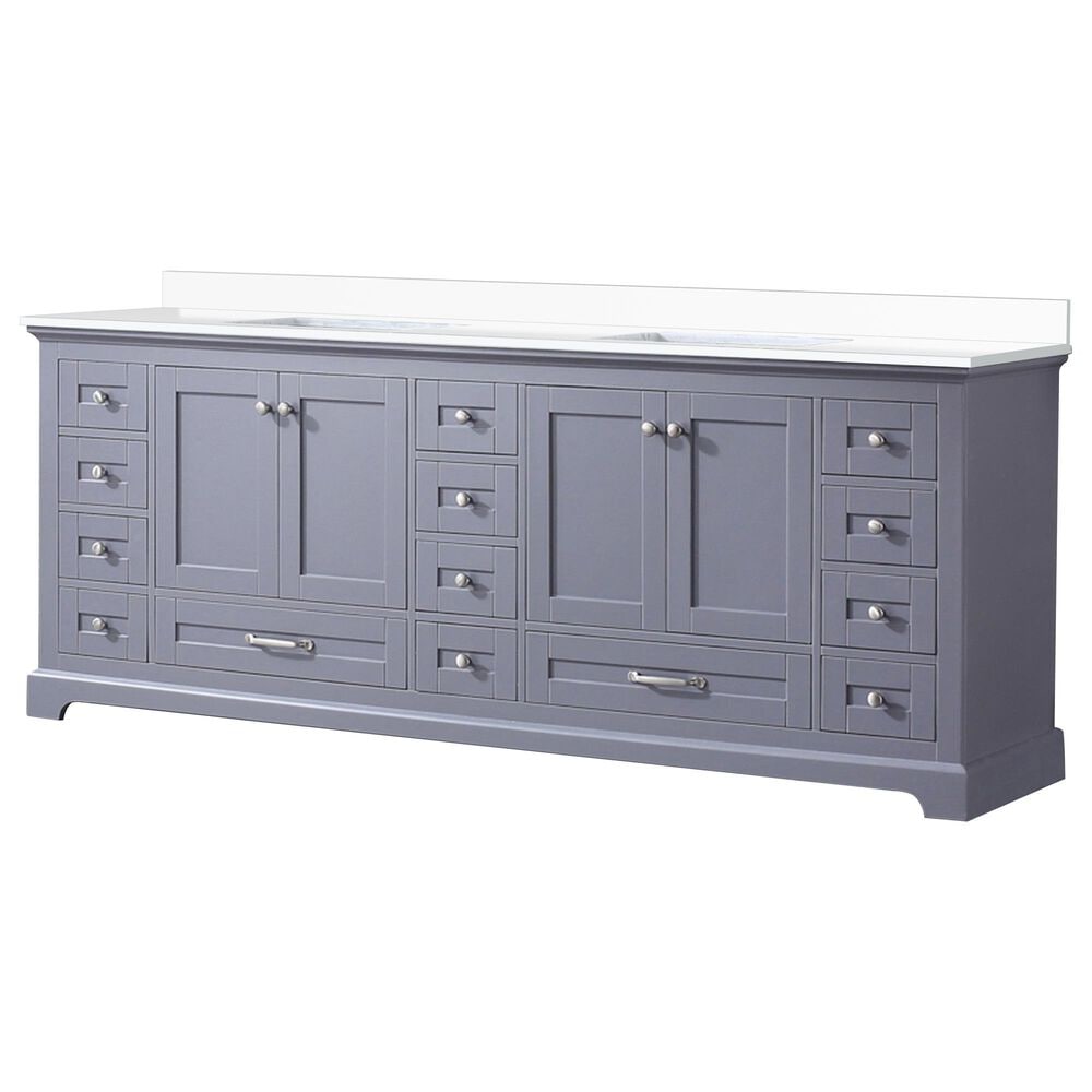 Lexora Home Dukes 84" Double Bathroom Vanity in Dark Grey with 2 cm White Cultured Marble Top and Rectangular Sinks, , large