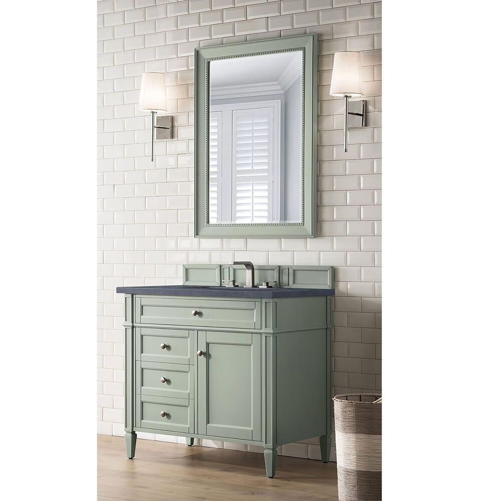 James Martin Vanities Brittany 36&quot; Single Bathroom Vanity in Sage Green with 3 cm Charcoal Soapstone Quartz Top and Rectangular Sink, , large