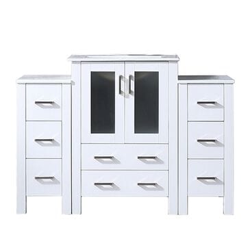 Lexora Home Volez 48" Single Bathroom Vanity in White with White Ceramic Top and Rectangular Sink, , large
