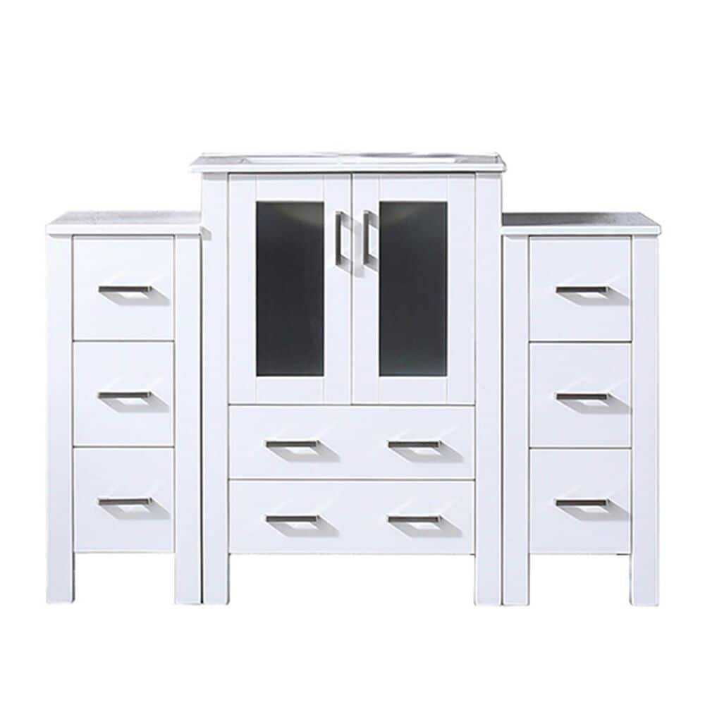 Lexora Home Volez 48" Single Bathroom Vanity in White with White Ceramic Top and Rectangular Sink, , large