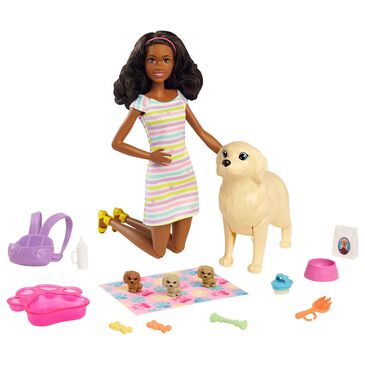 Barbie Brunette Doll and Newborn Pups Playset, , large
