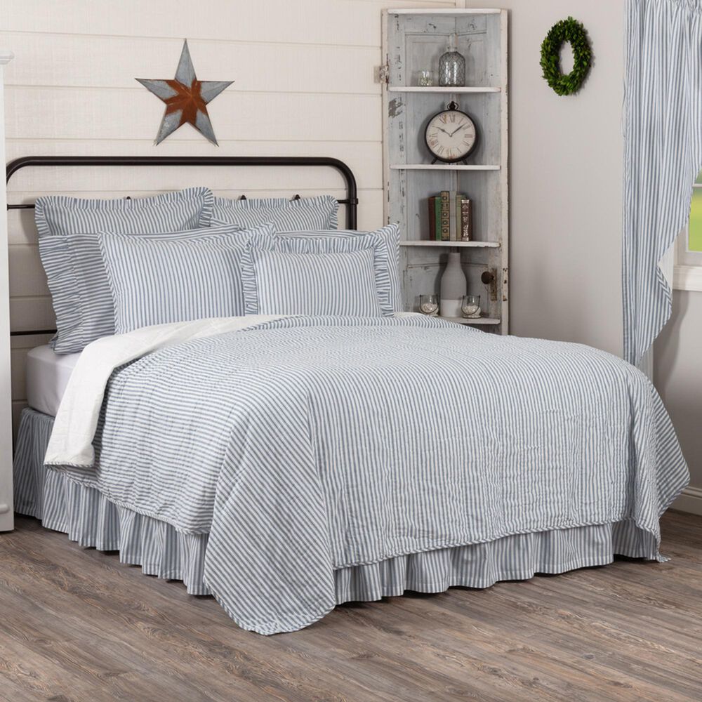 VHC Sawyer Mill Farmhouse Queen Quilt Coverlet in Denim Blue, , large