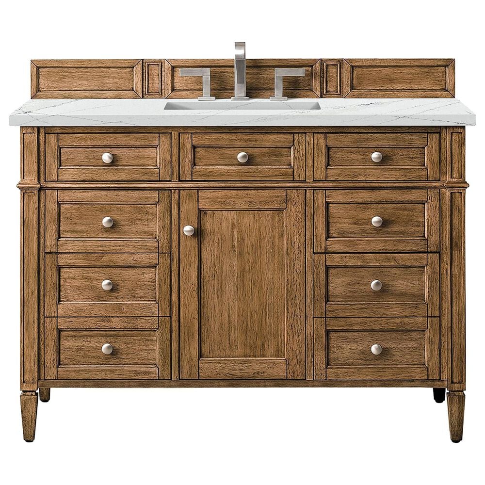 James Martin Vanities Brittany 48" Single Bathroom Vanity in Saddle Brown with 3 cm Ethereal Noctis Quartz Top and Rectangular Sink, , large