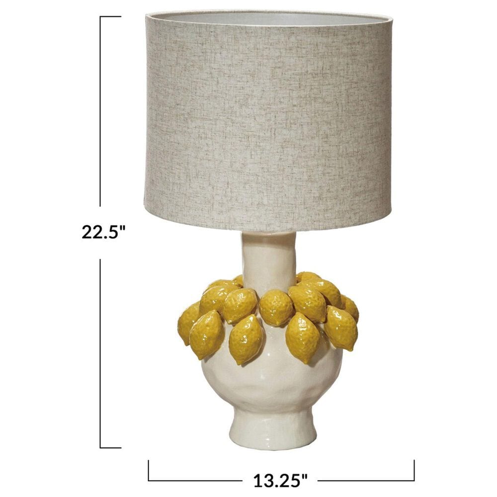 Teak Interiors Clementine Stoneware Lemon Table Lamp in Yellow and Cream, , large