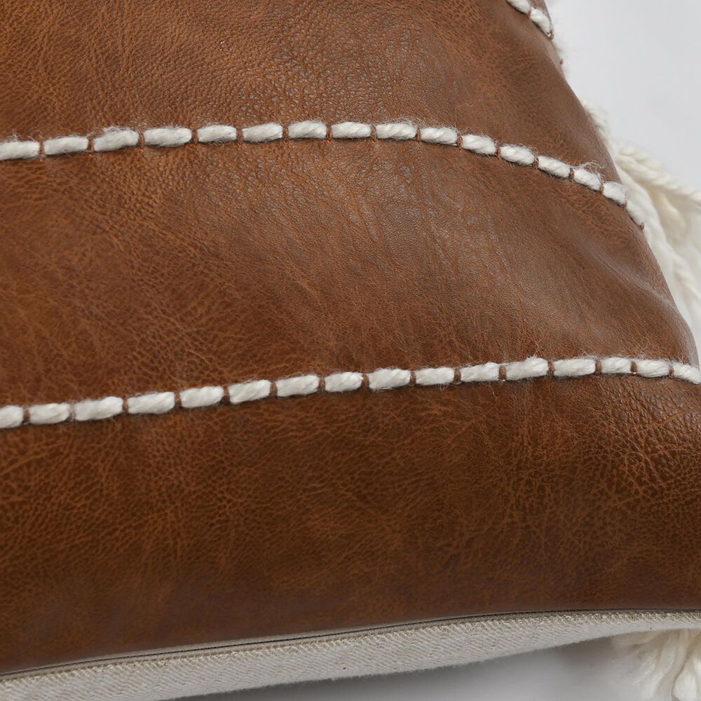 Classic Home Ezekiel 18&quot; x 18&quot; Vegan Leather Throw Pillow in Brown, , large
