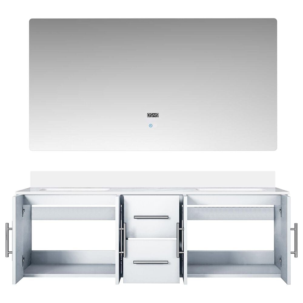 Lexora Home Geneva 60&quot; Double Bathroom Vanity in Dark Grey with 2 cm White Cultured Marble Top, Rectangular Sinks and 60&quot; LED Mirror, , large