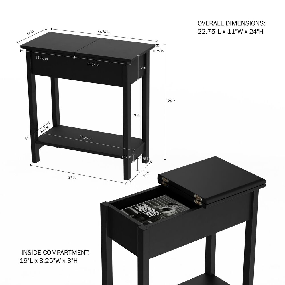 Timberlake Lavish Home Flip Top End Table with Storage in Black Matte, , large