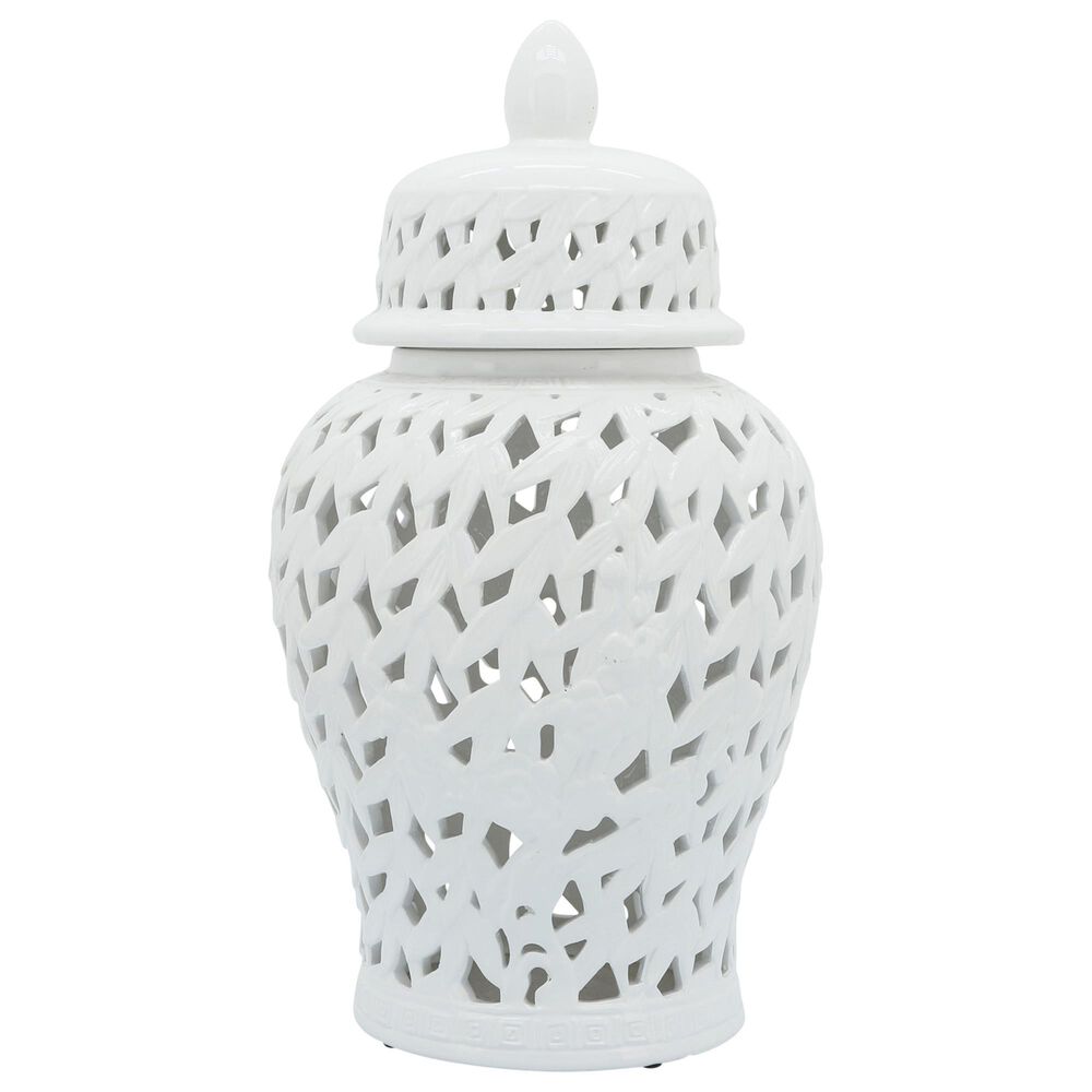 Sagebrook Home 18" Pierced Temple Jar in White, , large