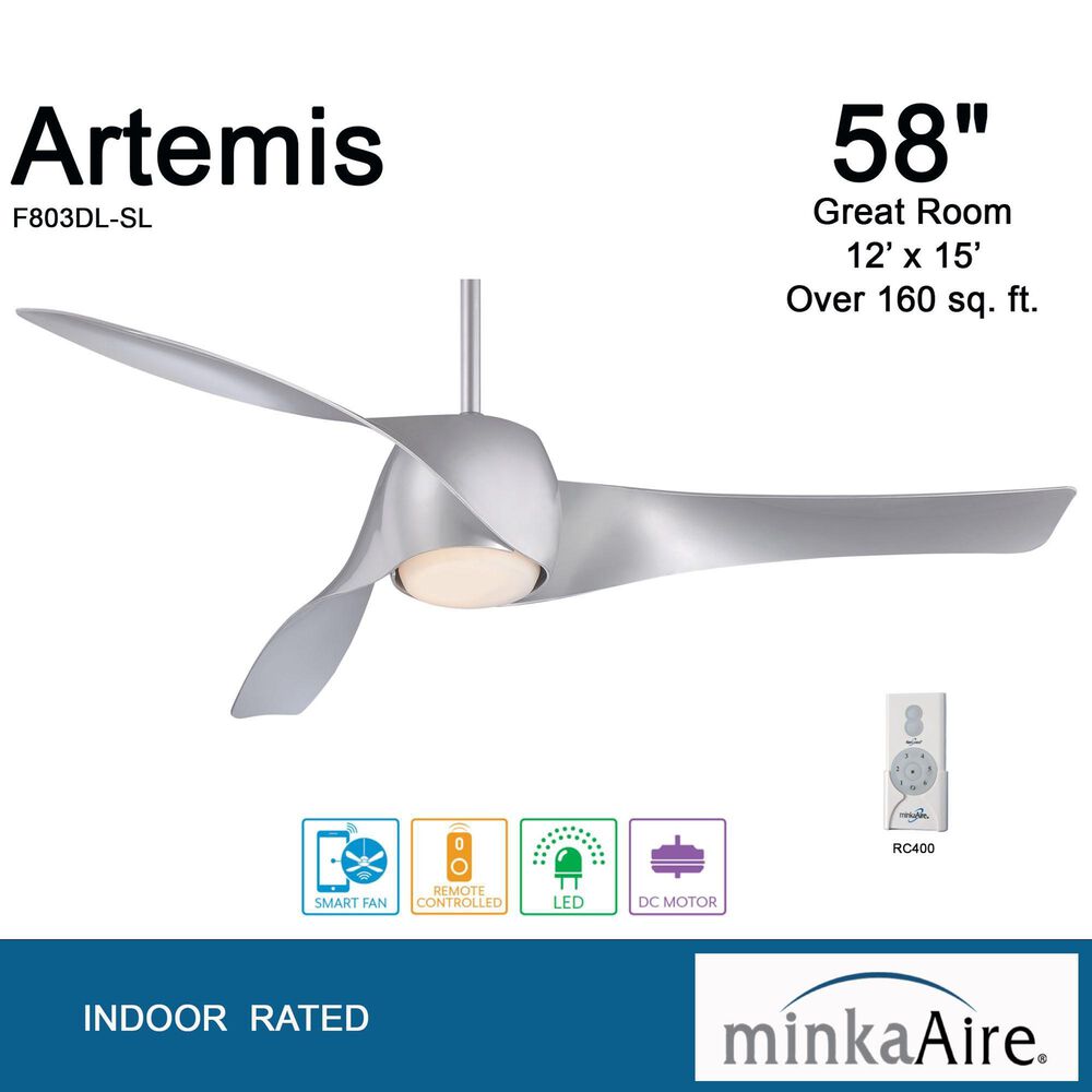 Minka-Aire Artemis 58" Smart Celling Fan with LED Light in Silver, , large