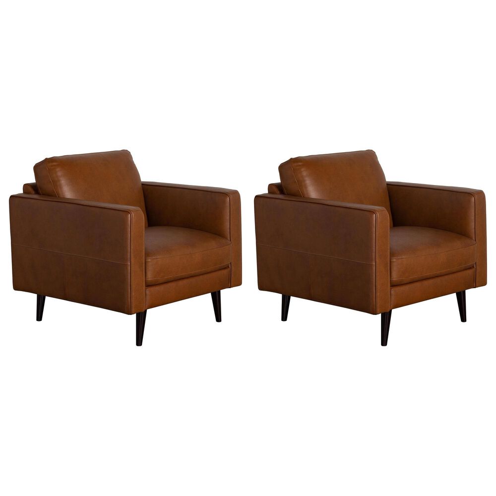 Natuzzi Editions Destrezza Leather Arm Chair in Brandy (Set of 2), , large