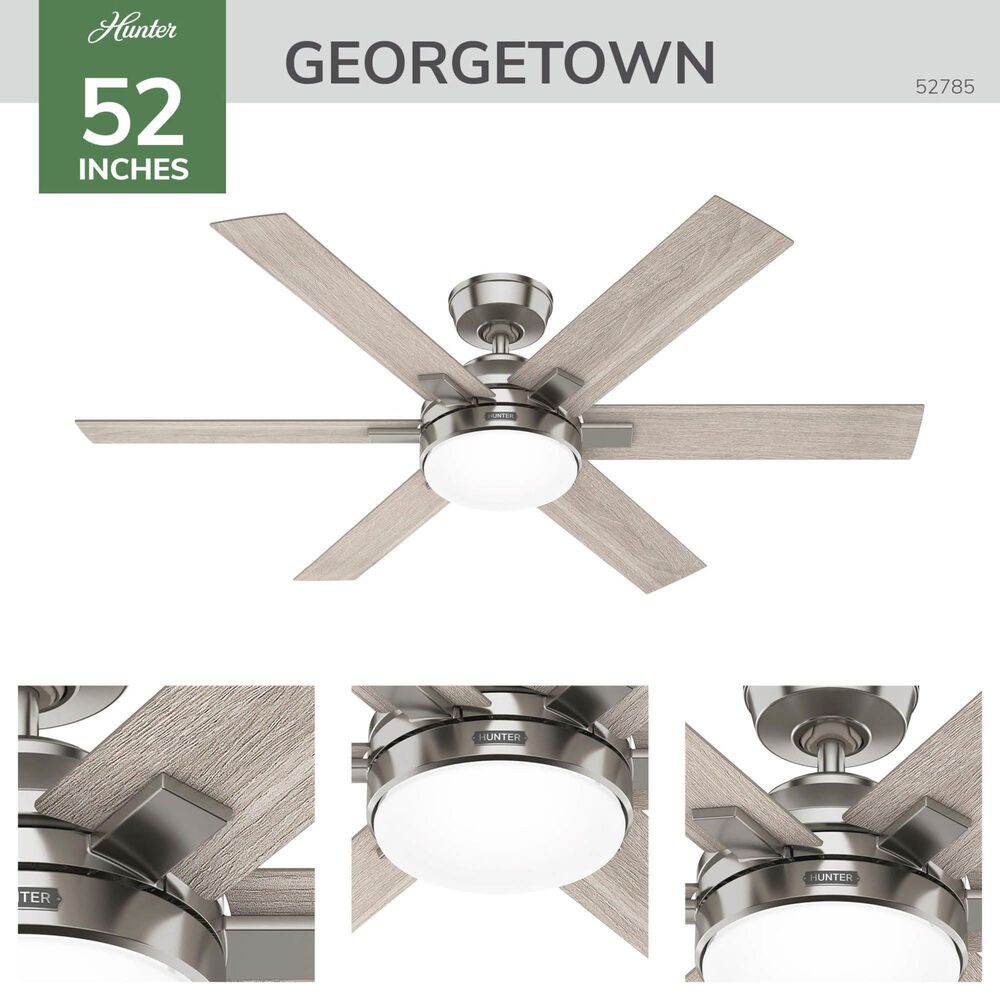 Hunter Georgetown 52&quot; Ceiling Fan with LED Light in Brushed Nickel, , large