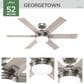 Hunter Georgetown 52" Ceiling Fan with LED Light in Brushed Nickel, , large