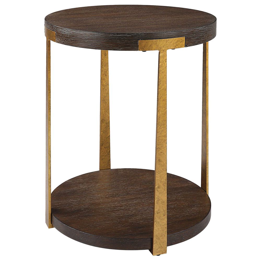 Uttermost Palisade Side Table in Coffee Oak and Antique Gold, , large