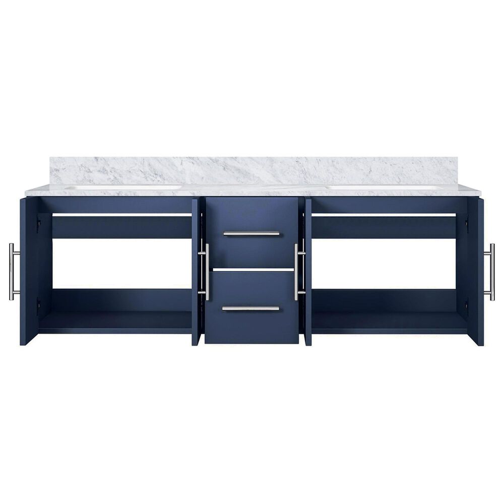 Lexora Home Geneva 60&quot; Double Bathroom Vanity in Navy Blue with 2 cm White Carrara Marble Top and Rectangular Sinks, , large