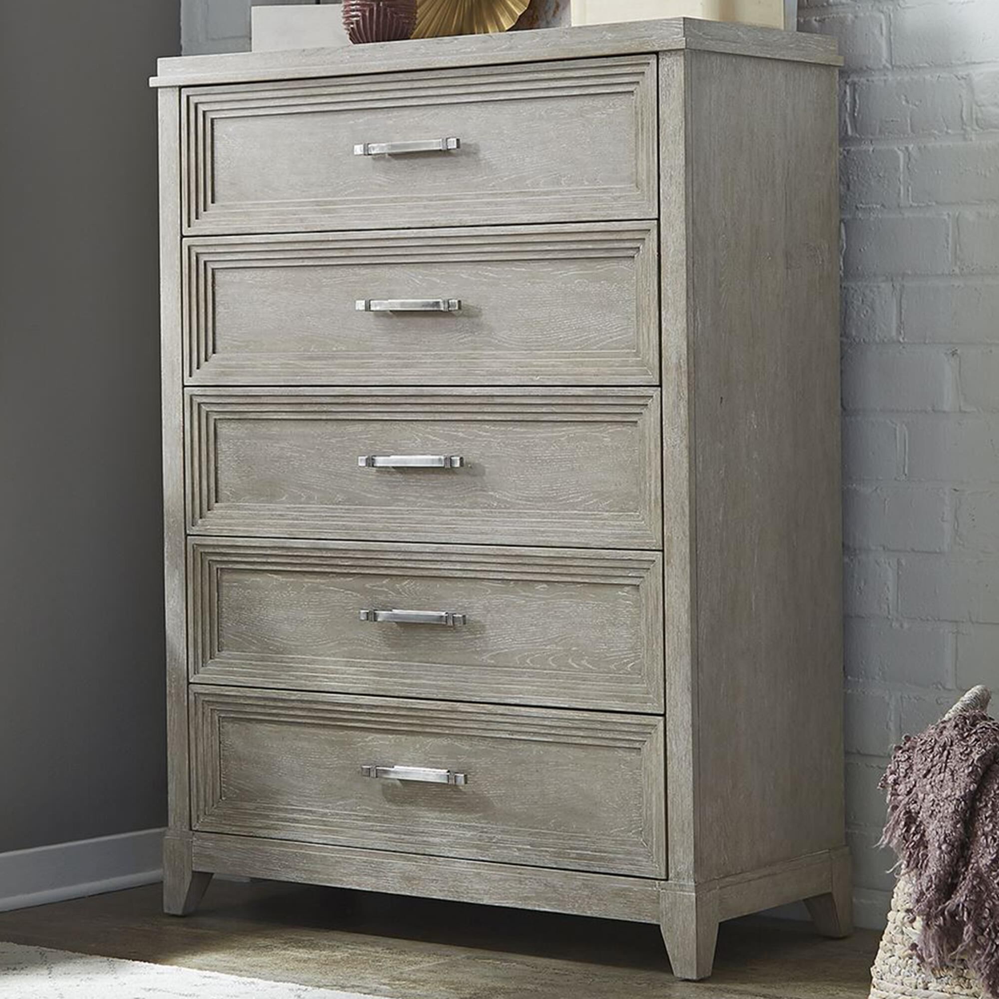 Belle Furnishings Belmar 5 Drawer Chest in Washed Taupe and