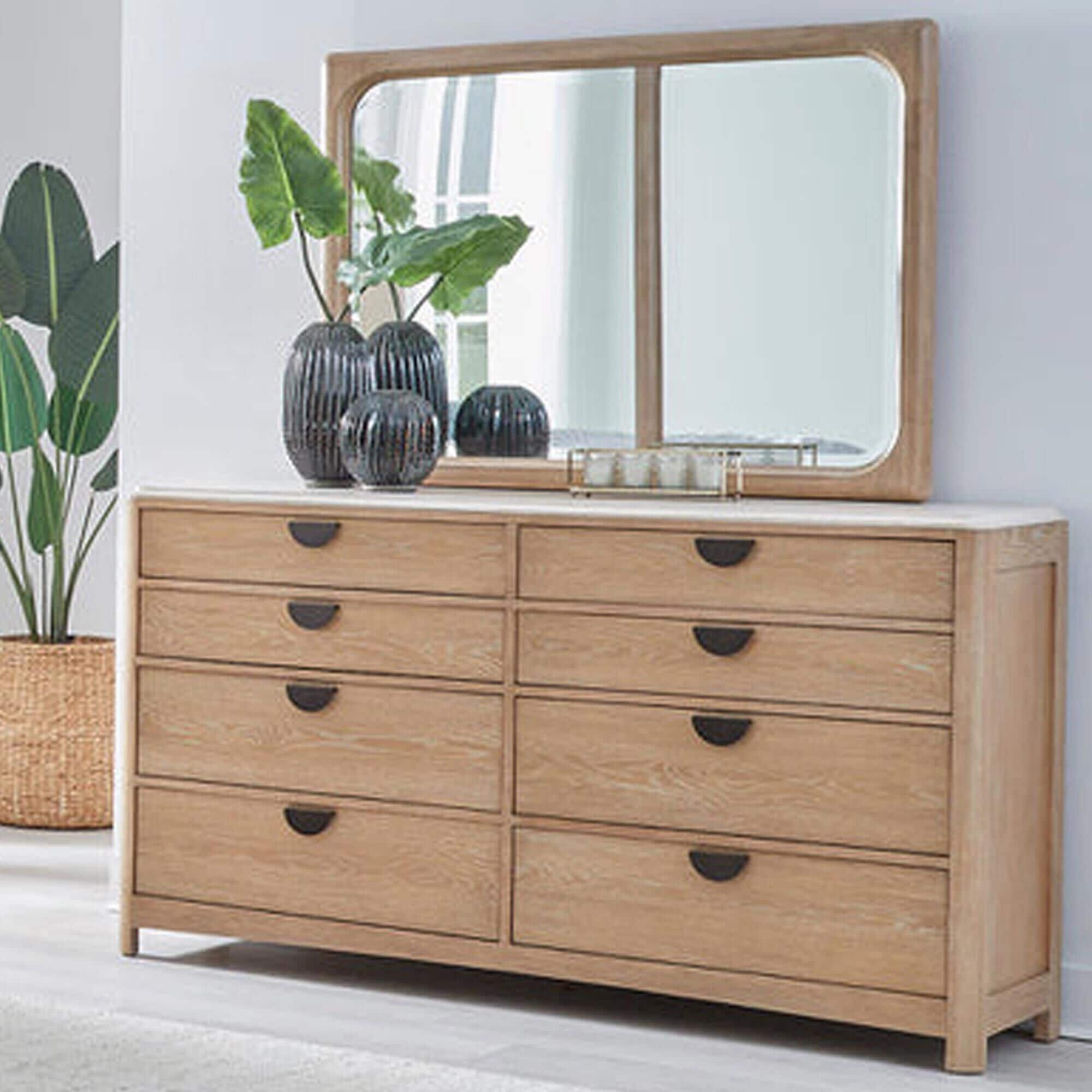 Simeon Collection Escape 8-Drawer Dresser with Mirror in Natural